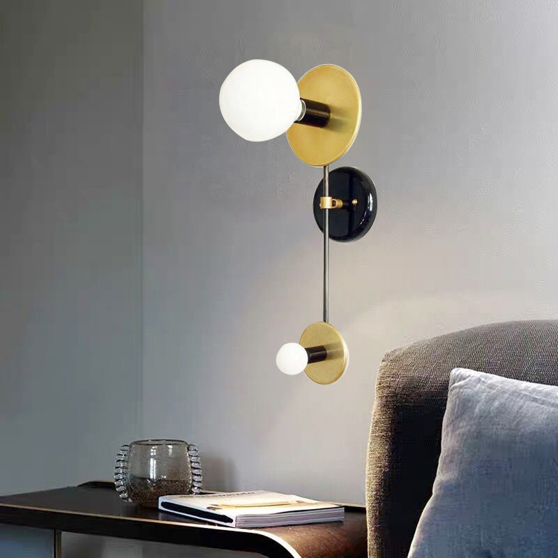 Balance Scale Wall Light Sconce Modernist 2 Lights Milky Glass Reading Lamp in Black and Gold