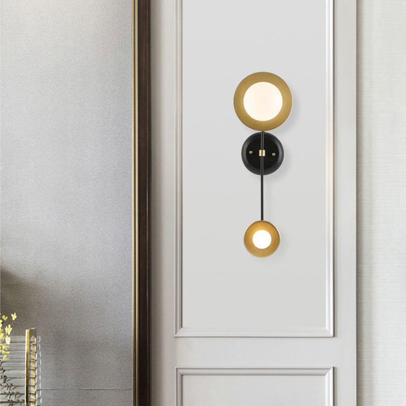 Balance Scale Wall Light Sconce Modernist 2 Lights Milky Glass Reading Lamp in Black and Gold