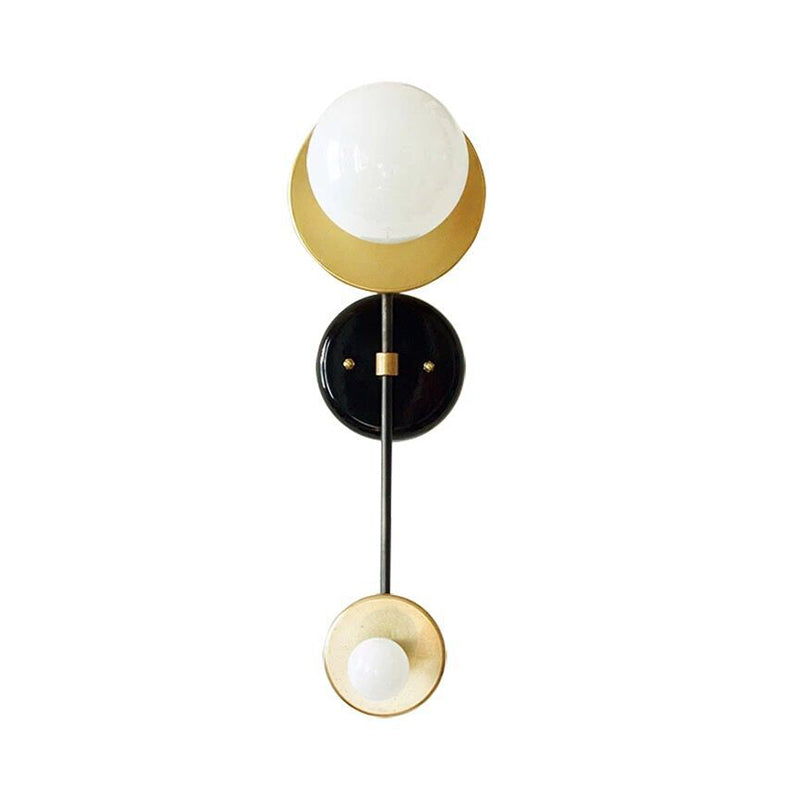 Balance Scale Wall Light Sconce Modernist 2 Lights Milky Glass Reading Lamp in Black and Gold