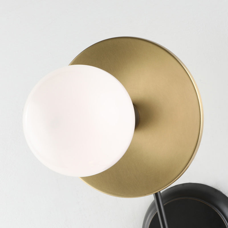 Balance Scale Wall Light Sconce Modernist 2 Lights Milky Glass Reading Lamp in Black and Gold