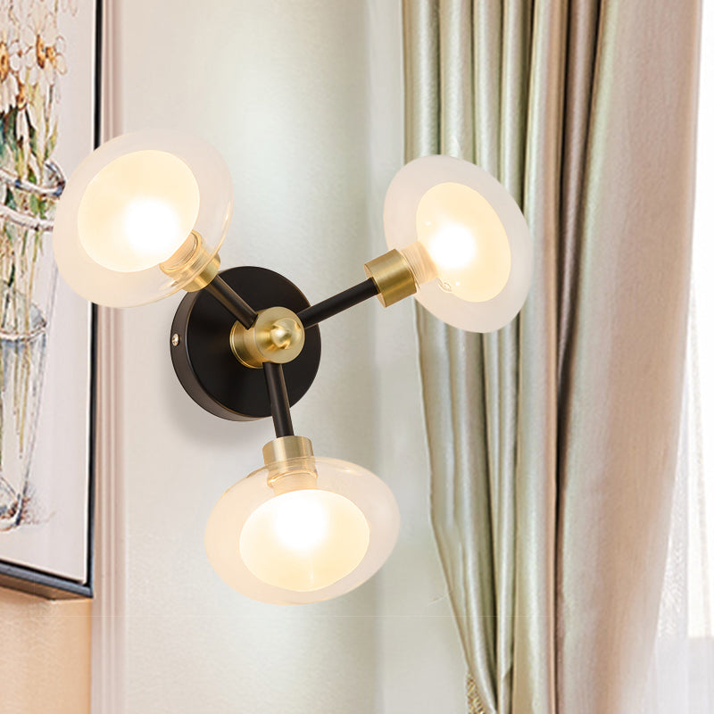 Spherical Sconce Light Contemporary Clear Glass 1/3-Light Black and Gold Wall Lamp