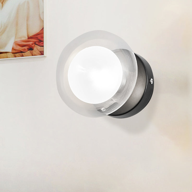 Spherical Sconce Light Contemporary Clear Glass 1/3-Light Black and Gold Wall Lamp