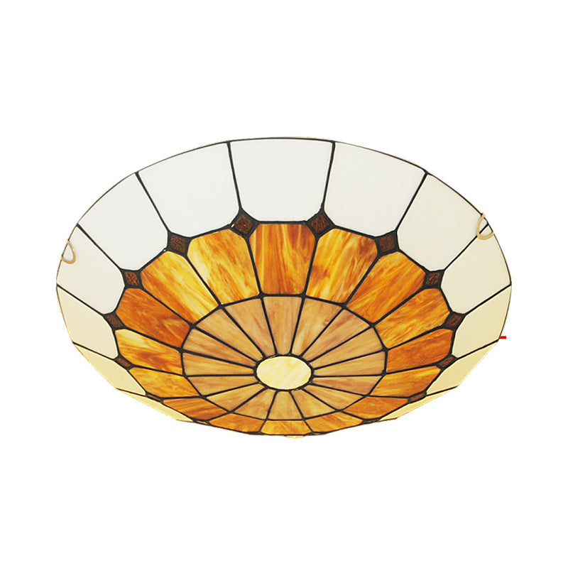 12"/16" Wide Bowl-Shaped Flush Mount Ceiling Light Vintage Stained Glass Flush Mount Ceiling Light in Orange