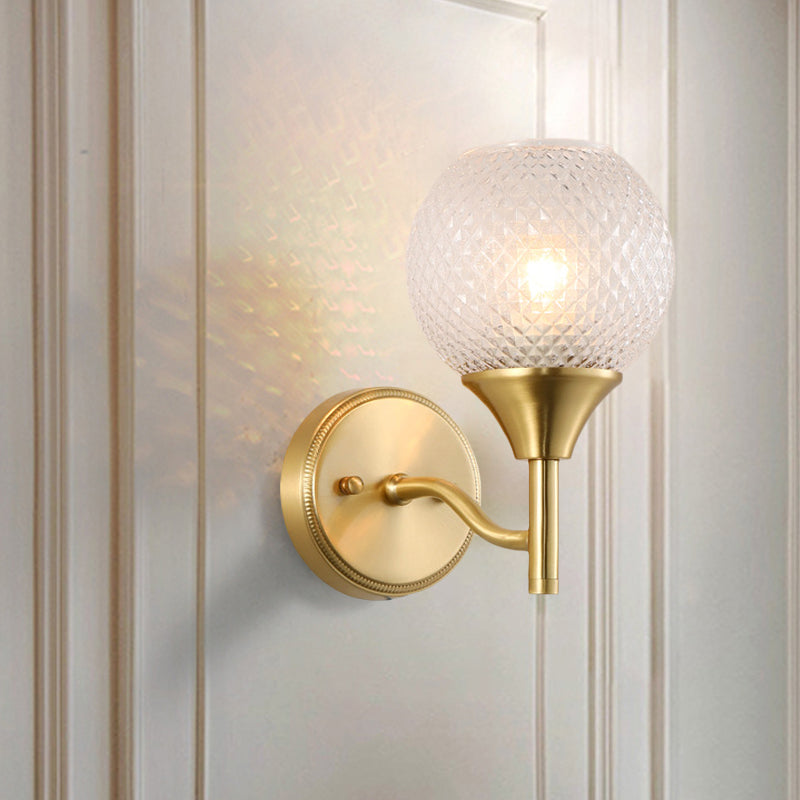 Spherical Prismatic Glass Sconce Light Minimal Single Light Brass Wall Mount Lamp