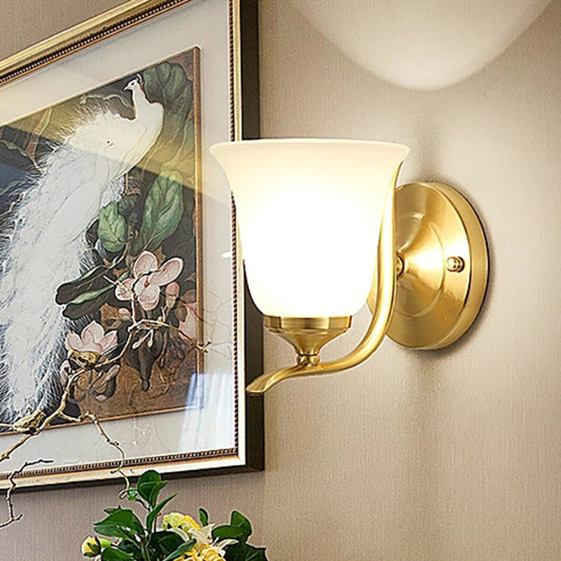 Frosted Glass Bell Wall Mount Lighting Vintage Style 1 Light Living Room Wall Sconce Lamp in Gold