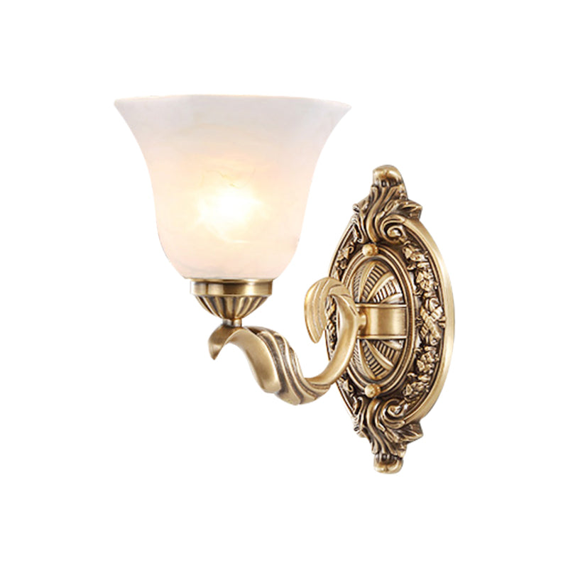 Floral Stairway Wall Sconce Vintage Style Metal 1 Light Gold Wall Mount Lamp with Opal Glass Shade