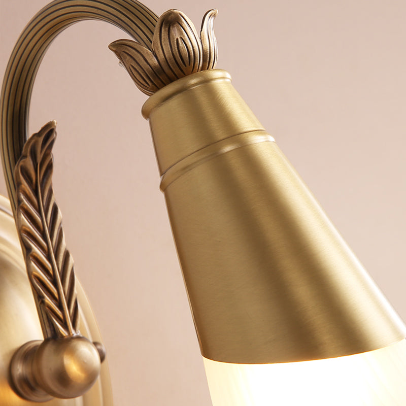 Traditional Style Flower Wall Lamp 1/2-Light Frosted Glass Wall Sconce in Gold for Bathroom