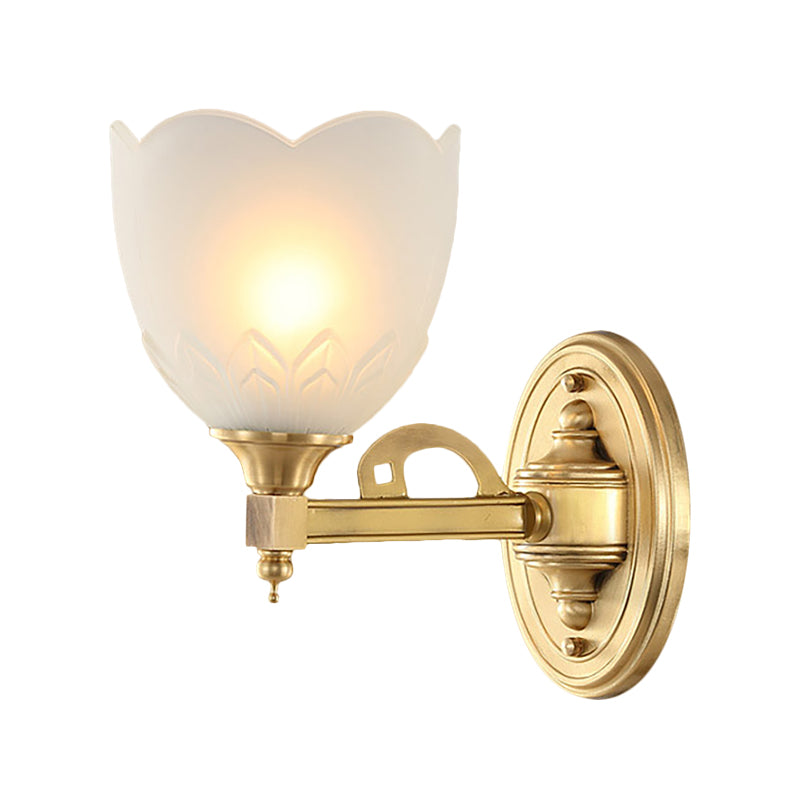 Bell Shade Corridor Wall Mount Light Traditional Style Frosted Glass 1/2-Light Gold Finish Wall Sconce