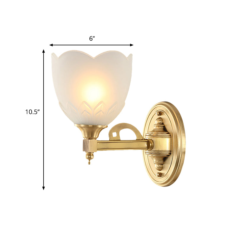 Bell Shade Corridor Wall Mount Light Traditional Style Frosted Glass 1/2-Light Gold Finish Wall Sconce