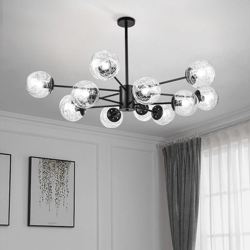 Post-Modern Starburst Hanging Chandelier Light Clear Globe Glass Ceiling Chandelier for Living Room