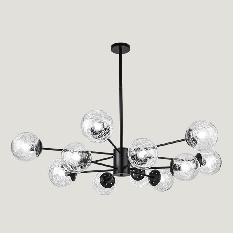 Post-Modern Starburst Hanging Chandelier Light Clear Globe Glass Ceiling Chandelier for Living Room