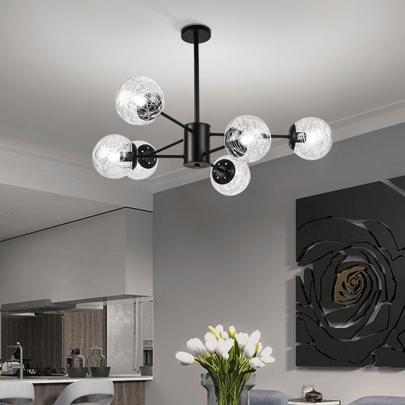 Post-Modern Starburst Hanging Chandelier Light Clear Globe Glass Ceiling Chandelier for Living Room
