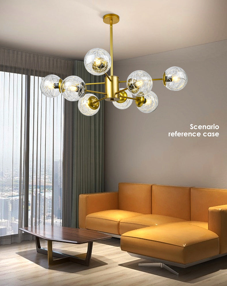 Post-Modern Starburst Hanging Chandelier Light Clear Globe Glass Ceiling Chandelier for Living Room