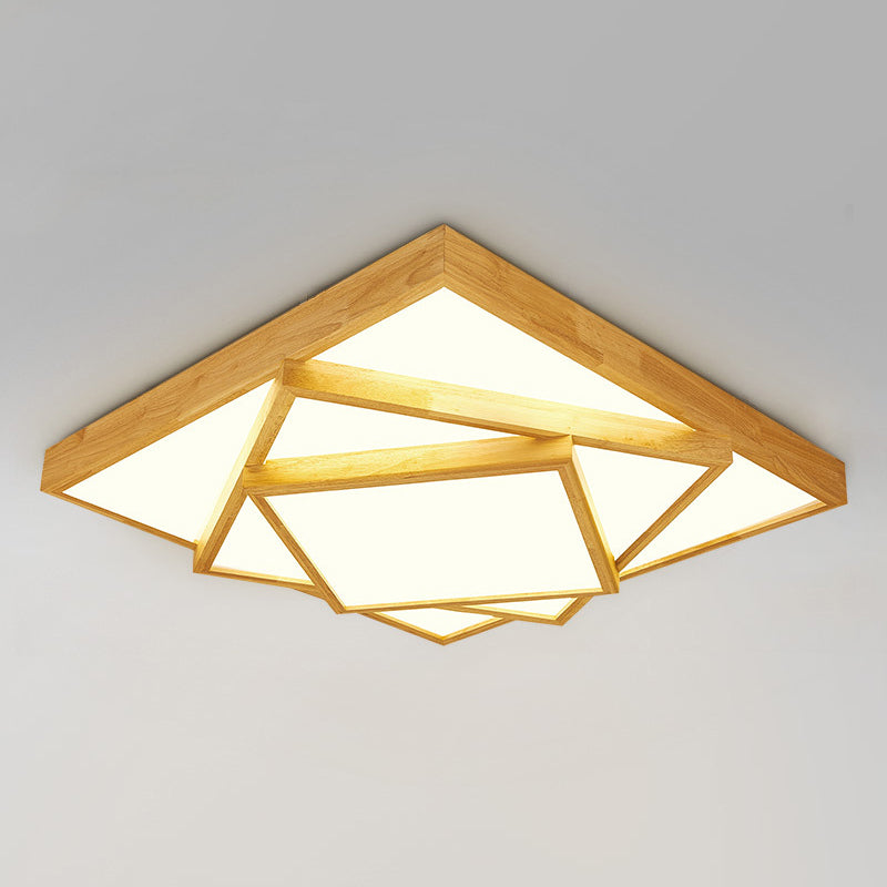 3-Tiered Wooden Flush Mount Light Fixture Nordic Beige LED Ceiling Lighting for Living Room