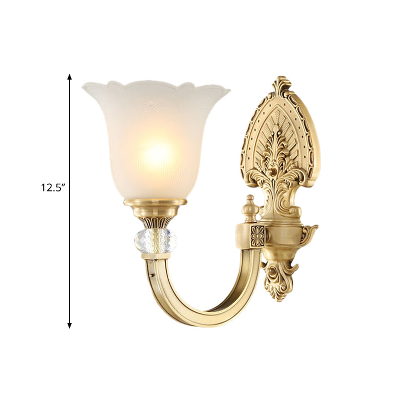 Bell Frosted Glass Wall Sconce Fixture Vintage Style 1/2-Head Bedside Wall Light with Golden Backplate