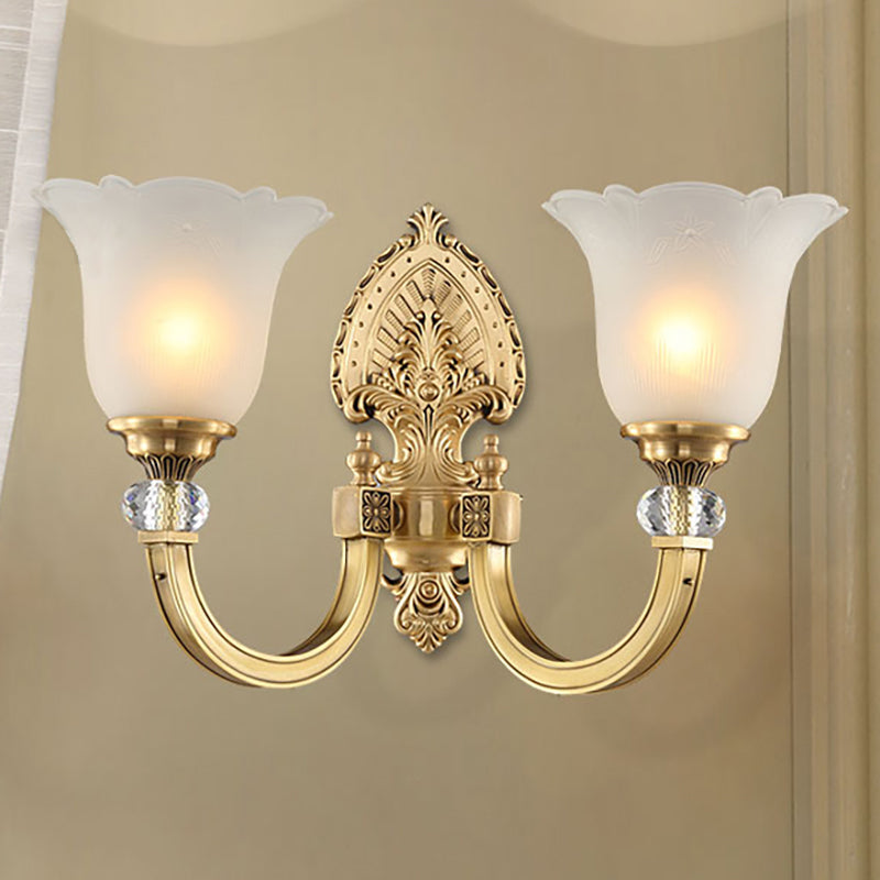 Bell Frosted Glass Wall Sconce Fixture Vintage Style 1/2-Head Bedside Wall Light with Golden Backplate