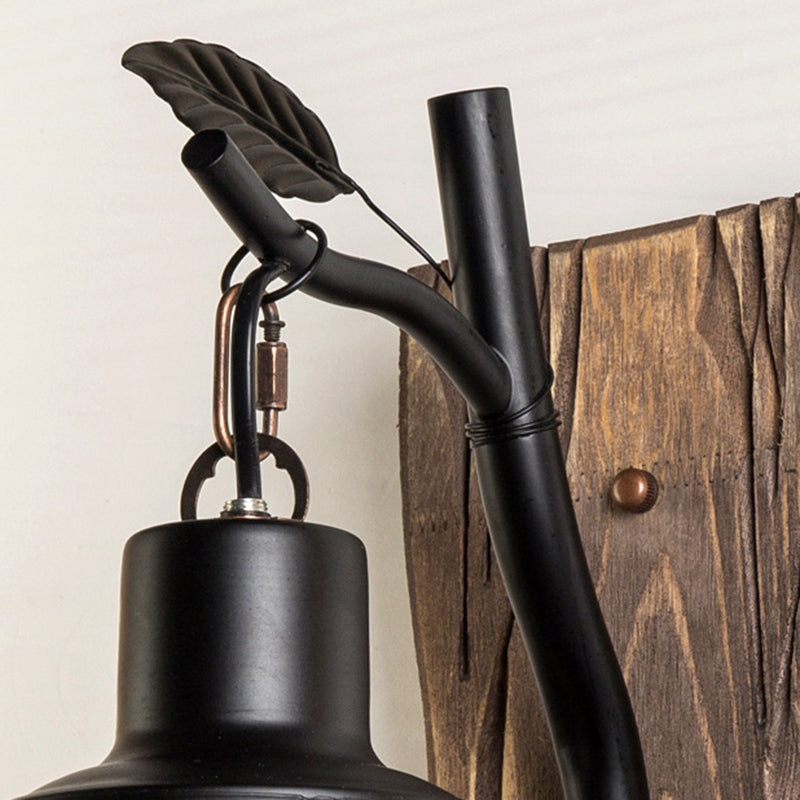Kreativer Branchmodellierung Wandleuchte transparenter Glasschatten Industriestil Retro Wandleuchte in Schwarz