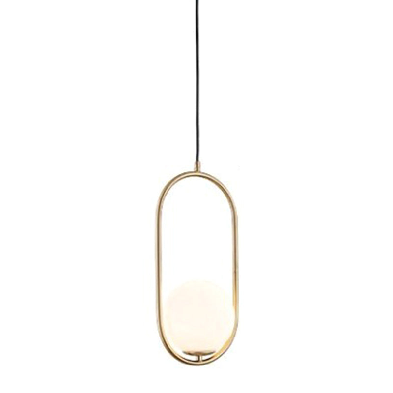 Lampada a sospensione di anello in metallo Ellisse Minimalista moderno Minimalista Light a sospensione a sospensione in vetro bianco
