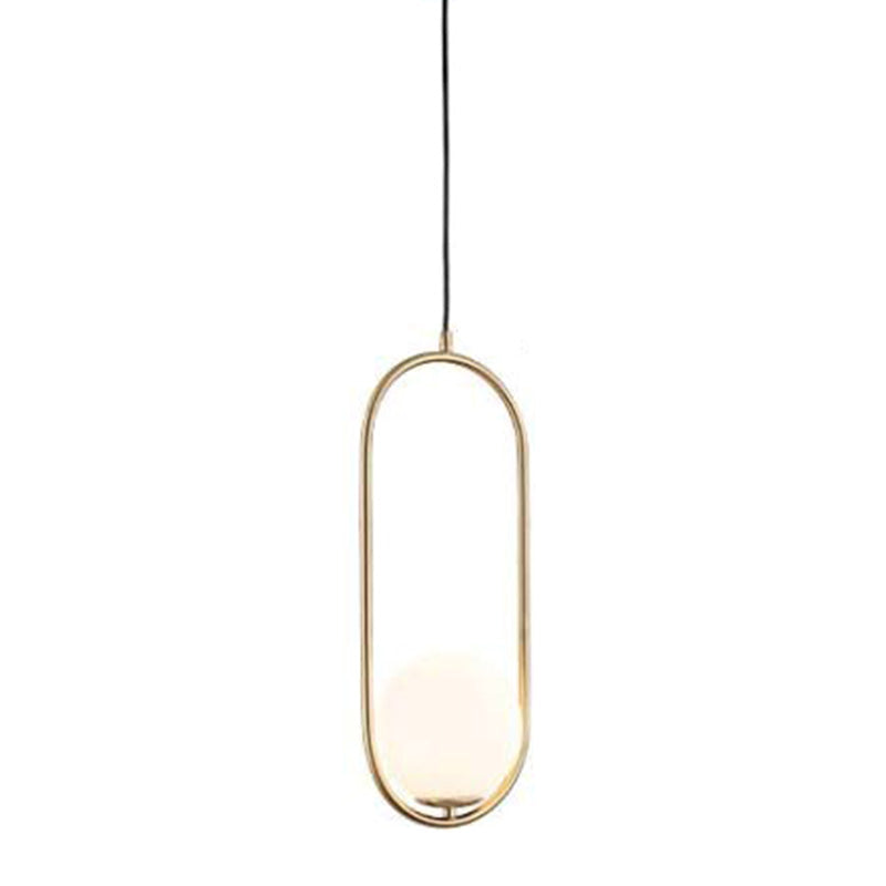 Lampada a sospensione di anello in metallo Ellisse Minimalista moderno Minimalista Light a sospensione a sospensione in vetro bianco