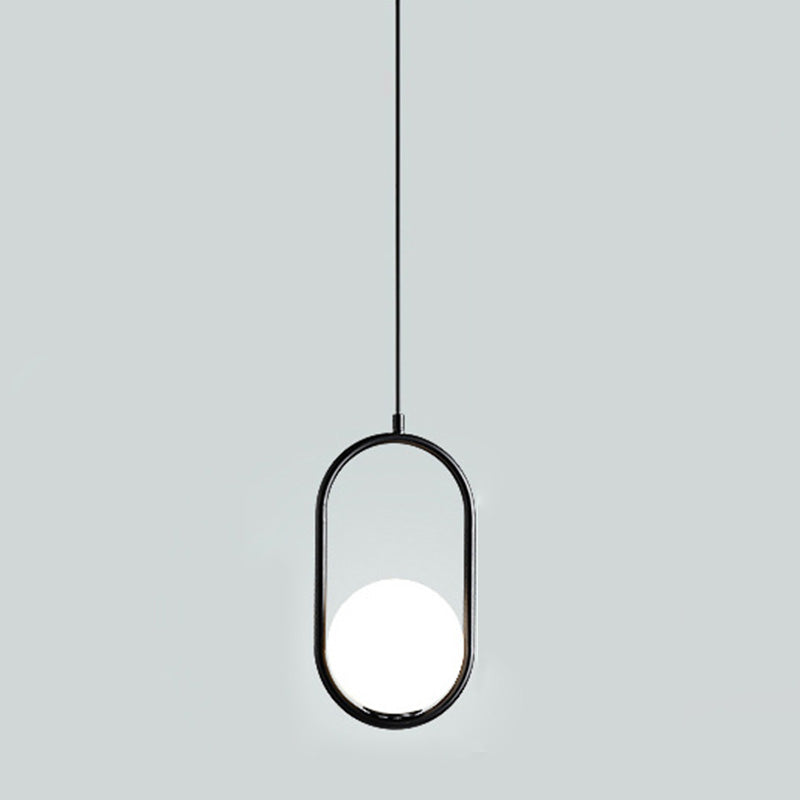 Lampada a sospensione di anello in metallo Ellisse Minimalista moderno Minimalista Light a sospensione a sospensione in vetro bianco