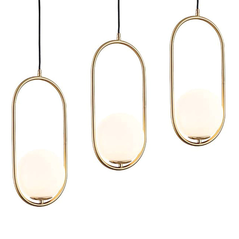 Lampada a sospensione di anello in metallo Ellisse Minimalista moderno Minimalista Light a sospensione a sospensione in vetro bianco