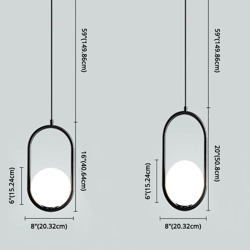 Lampada a sospensione di anello in metallo Ellisse Minimalista moderno Minimalista Light a sospensione a sospensione in vetro bianco