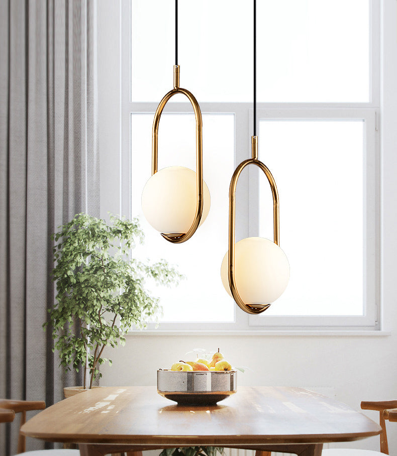 Lampada a sospensione di anello in metallo Ellisse Minimalista moderno Minimalista Light a sospensione a sospensione in vetro bianco