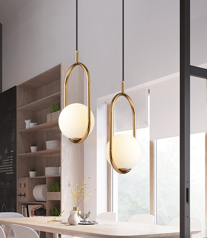 Lampada a sospensione di anello in metallo Ellisse Minimalista moderno Minimalista Light a sospensione a sospensione in vetro bianco