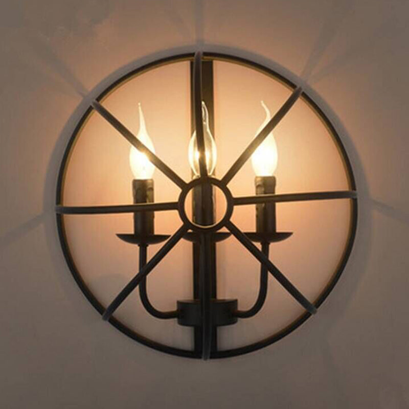 2-Lights Candlestick Shaped Industrial Style Wall Sconce Black Wrought Iron Open Bulb Wall Mount Light in Black