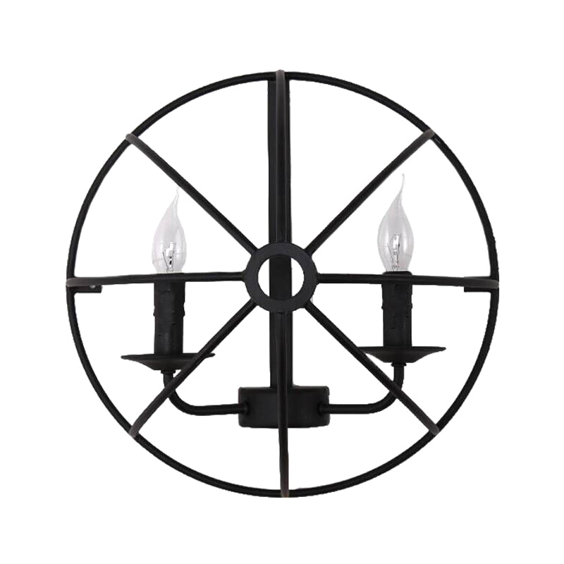 2-Lights Candlestick Shaped Industrial Style Wall Sconce Black Wrought Iron Open Bulb Wall Mount Light in Black