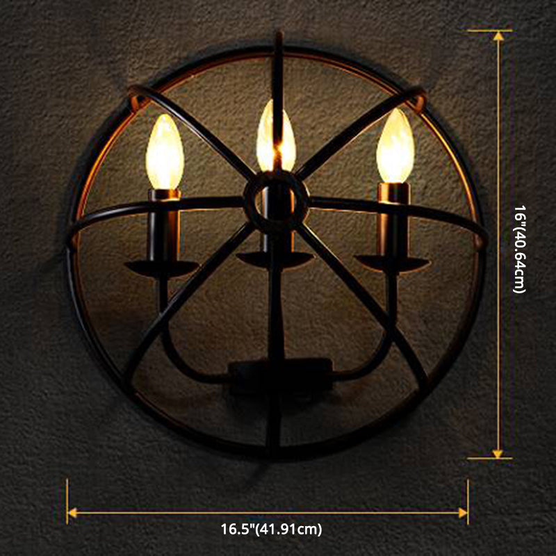 2-Lights Candlestick Shaped Industrial Style Wall Sconce Black Wrought Iron Open Bulb Wall Mount Light in Black