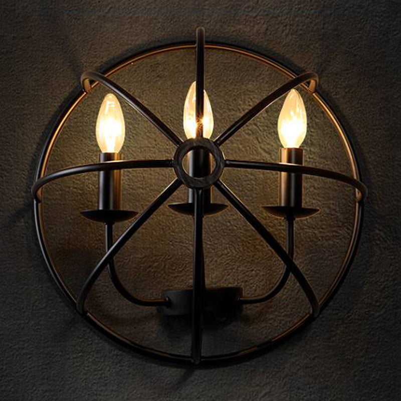 2-Lights Candlestick Shaped Industrial Style Wall Sconce Black Wrought Iron Open Bulb Wall Mount Light in Black