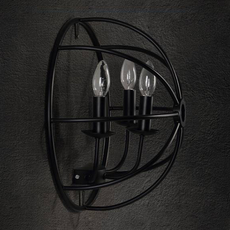 2-Lights Candlestick Shaped Industrial Style Wall Sconce Black Wrought Iron Open Bulb Wall Mount Light in Black