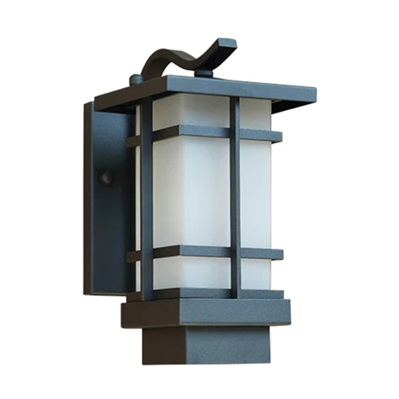 Black Retro Metallic Wall Sconce with Gooseneck Arm Rectangle Milk White Shade Waterproof Wall Lamp