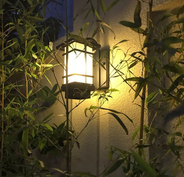 Black Retro Metallic Wall Sconce with Gooseneck Arm Rectangle Milk White Shade Waterproof Wall Lamp