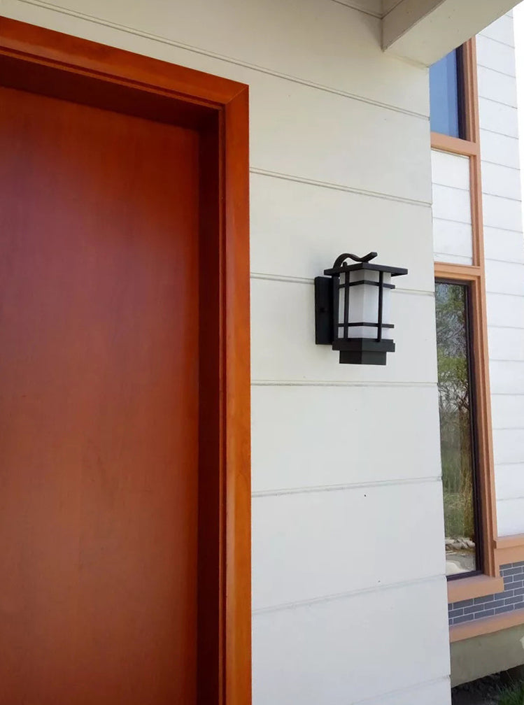 Black Retro Metallic Wall Sconce with Gooseneck Arm Rectangle Milk White Shade Waterproof Wall Lamp