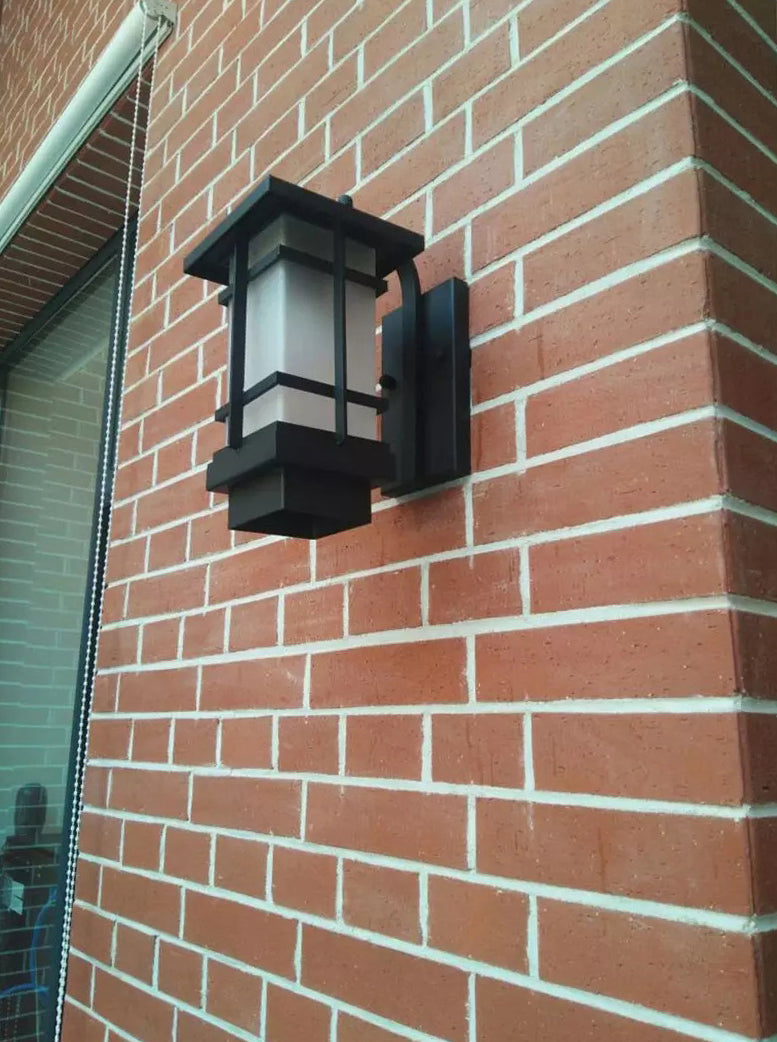 Black Retro Metallic Wall Sconce with Gooseneck Arm Rectangle Milk White Shade Waterproof Wall Lamp