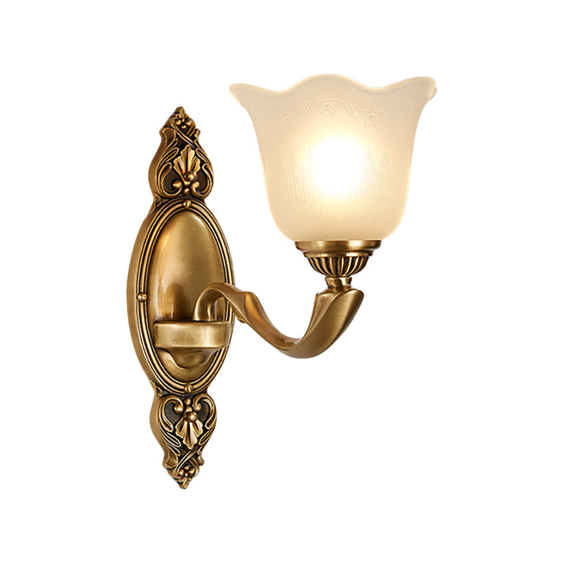 Flower Opal Glass Wall Lighting Vintage Style 1/2-Light Bedroom Wall Mounted Lamp with Golden Metal Arm