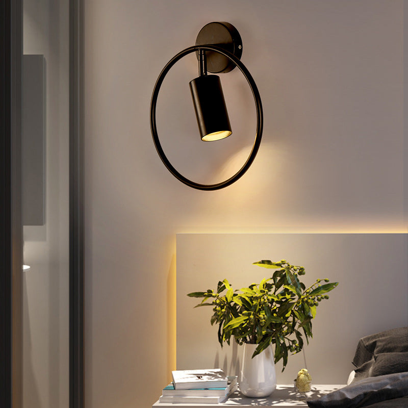 Modern Style Simplicity Wall Sconce Metal Ring Design Single Bulb Bedside Light