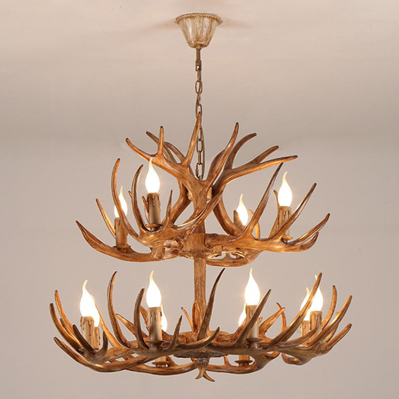 Deer Antler Chandelier Light Fixture Rustic Vintage Plastic Pendant Lighting for Restaurant