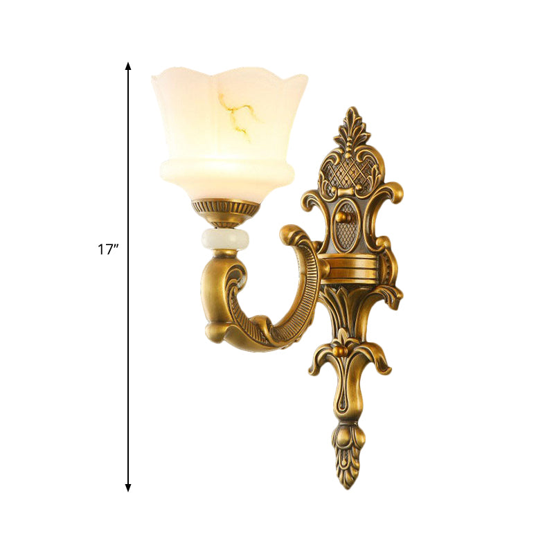 Vintage Style Petal Sconce Light Fixture 1/2-Light Opal Glass Wall Mounted Lamp in Brass for Bedroom
