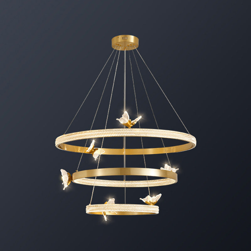 Ultra-modern Round Hanging Chandelier Acrylic Suspension Lighting with Hanging Cord for Living Room