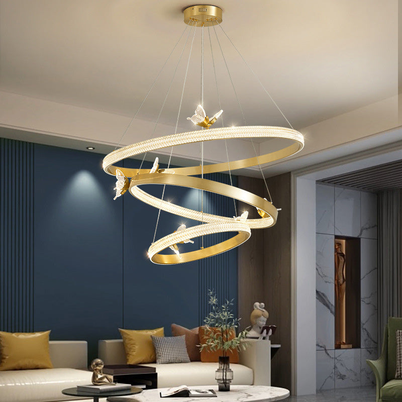Ultra-modern Round Hanging Chandelier Acrylic Suspension Lighting with Hanging Cord for Living Room