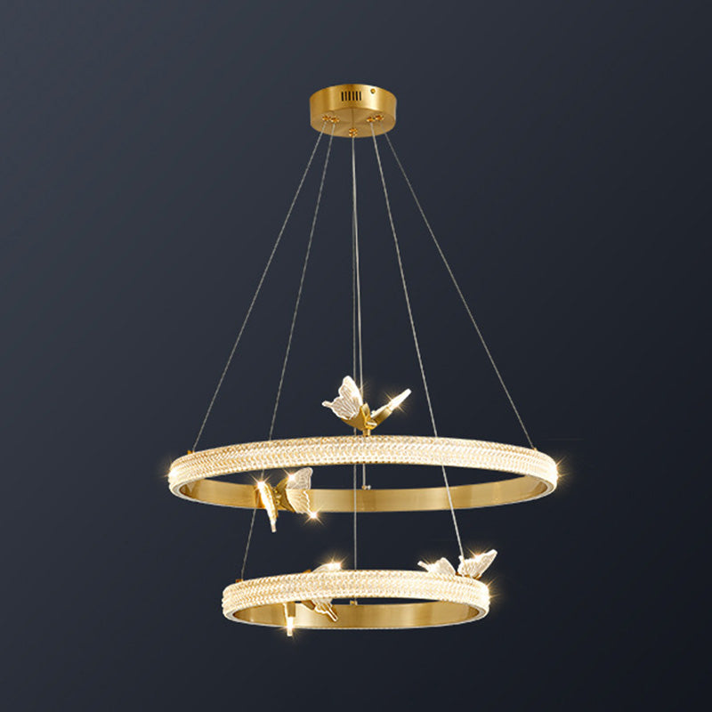 Ultra-modern Round Hanging Chandelier Acrylic Suspension Lighting with Hanging Cord for Living Room