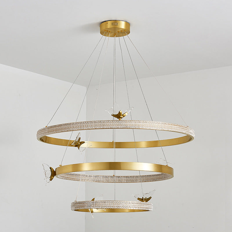 Ultra-modern Round Hanging Chandelier Acrylic Suspension Lighting with Hanging Cord for Living Room
