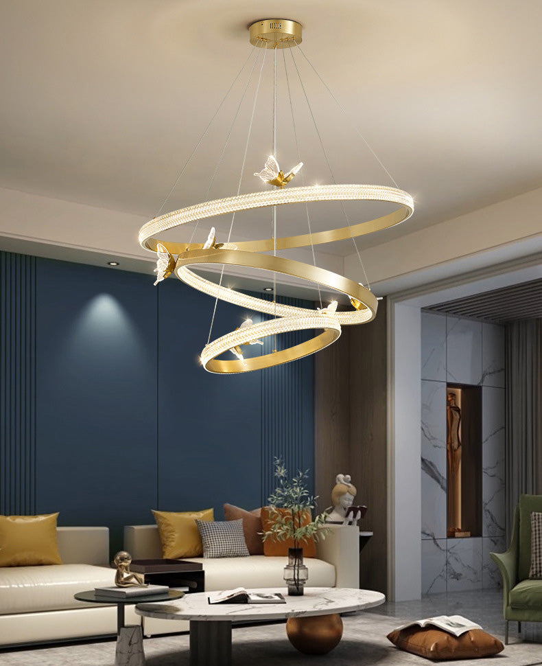 Ultra-modern Round Hanging Chandelier Acrylic Suspension Lighting with Hanging Cord for Living Room