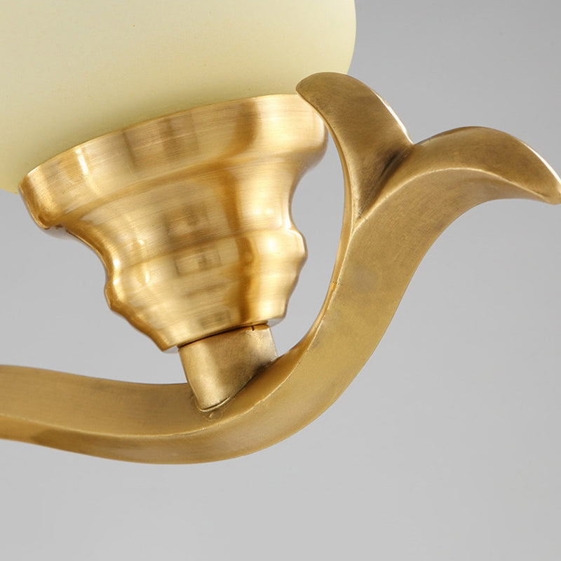 Traditional Bell Shade Wall Light Fixture 1/2-Light Frosted Glass Sconce Lamp with Golden Metallic Arm