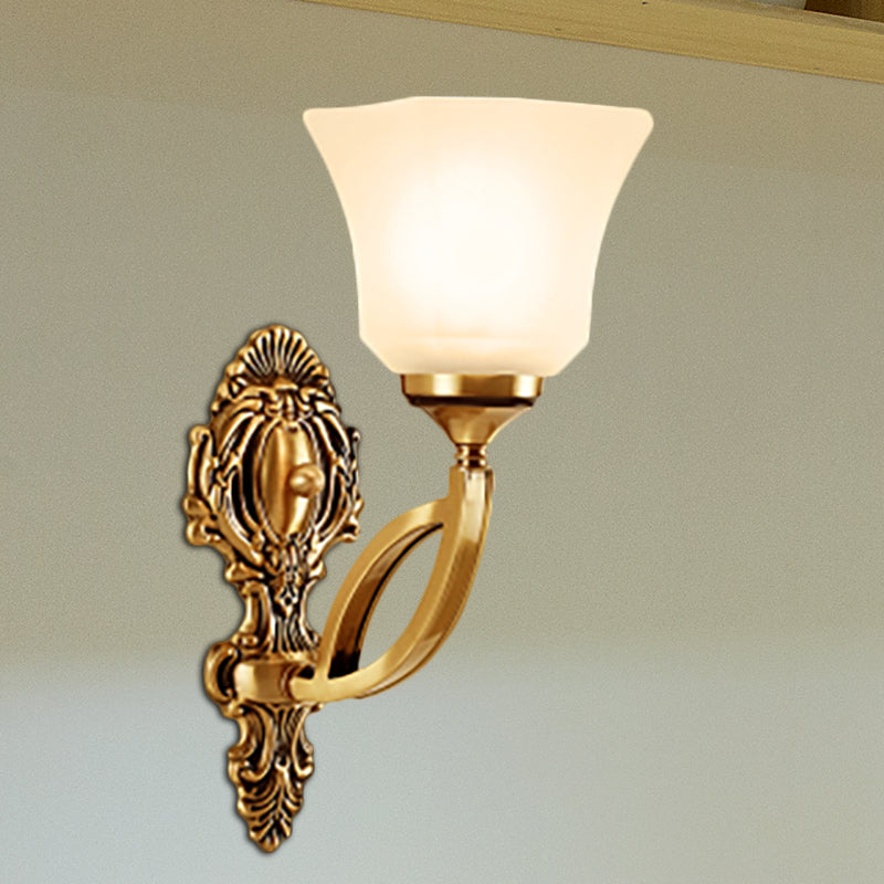 Metal Golden Wall Lighting Fixture Bell 1/2-Light Modern Style Wall Sconce with Opal Glass Shade