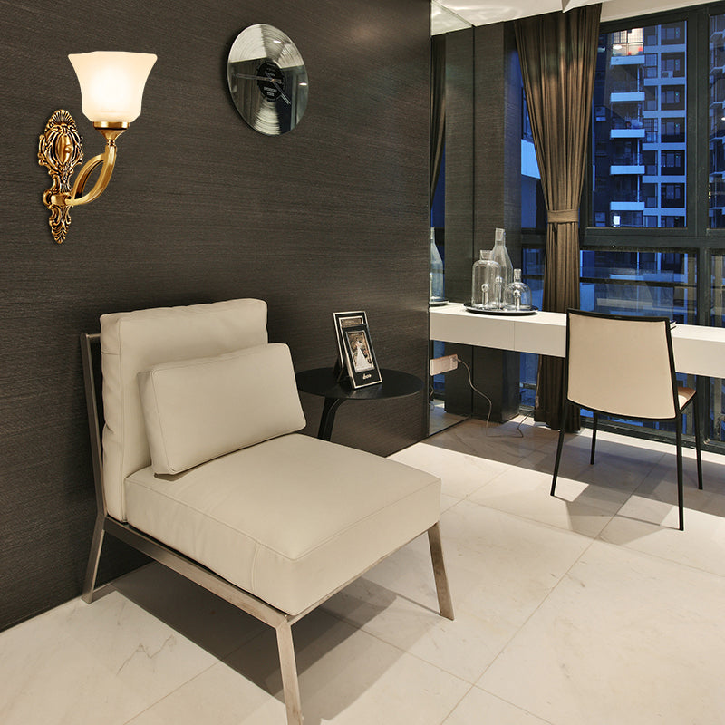 Metal Golden Wall Lighting Fixture Bell 1/2-Light Modern Style Wall Sconce with Opal Glass Shade