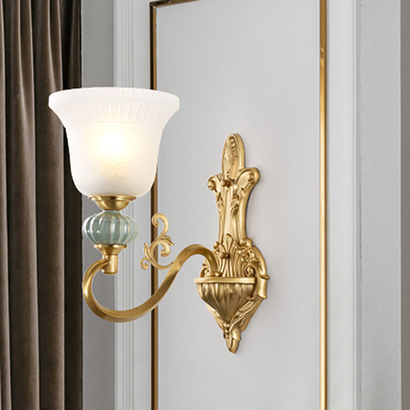 1/2-Head Wall Light with Bell Shade Opal Glass Modern Stylish Living Room Golden Wall Sconce Lamp